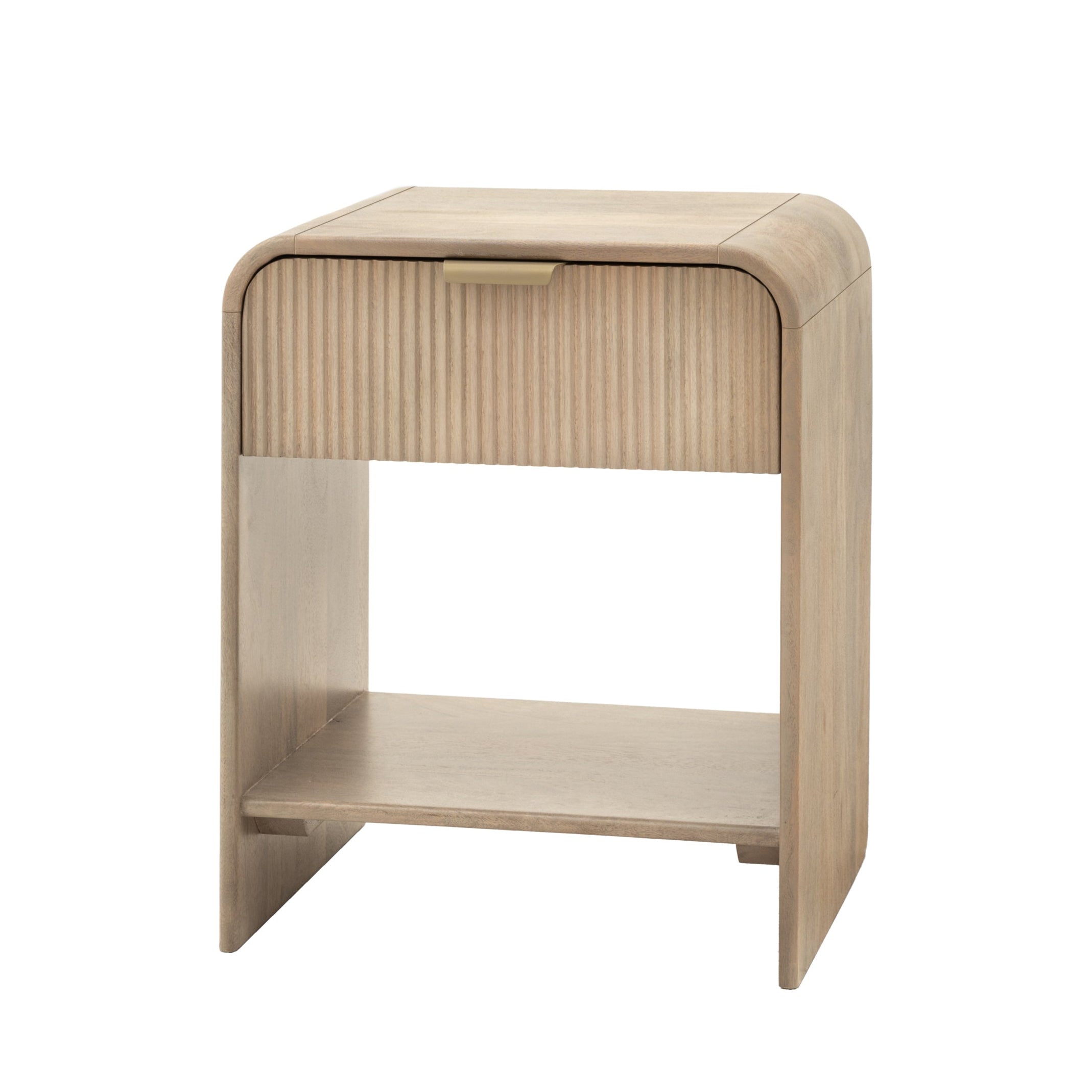 Antrury Natural Mango Wood Curved Bedside Table Wide